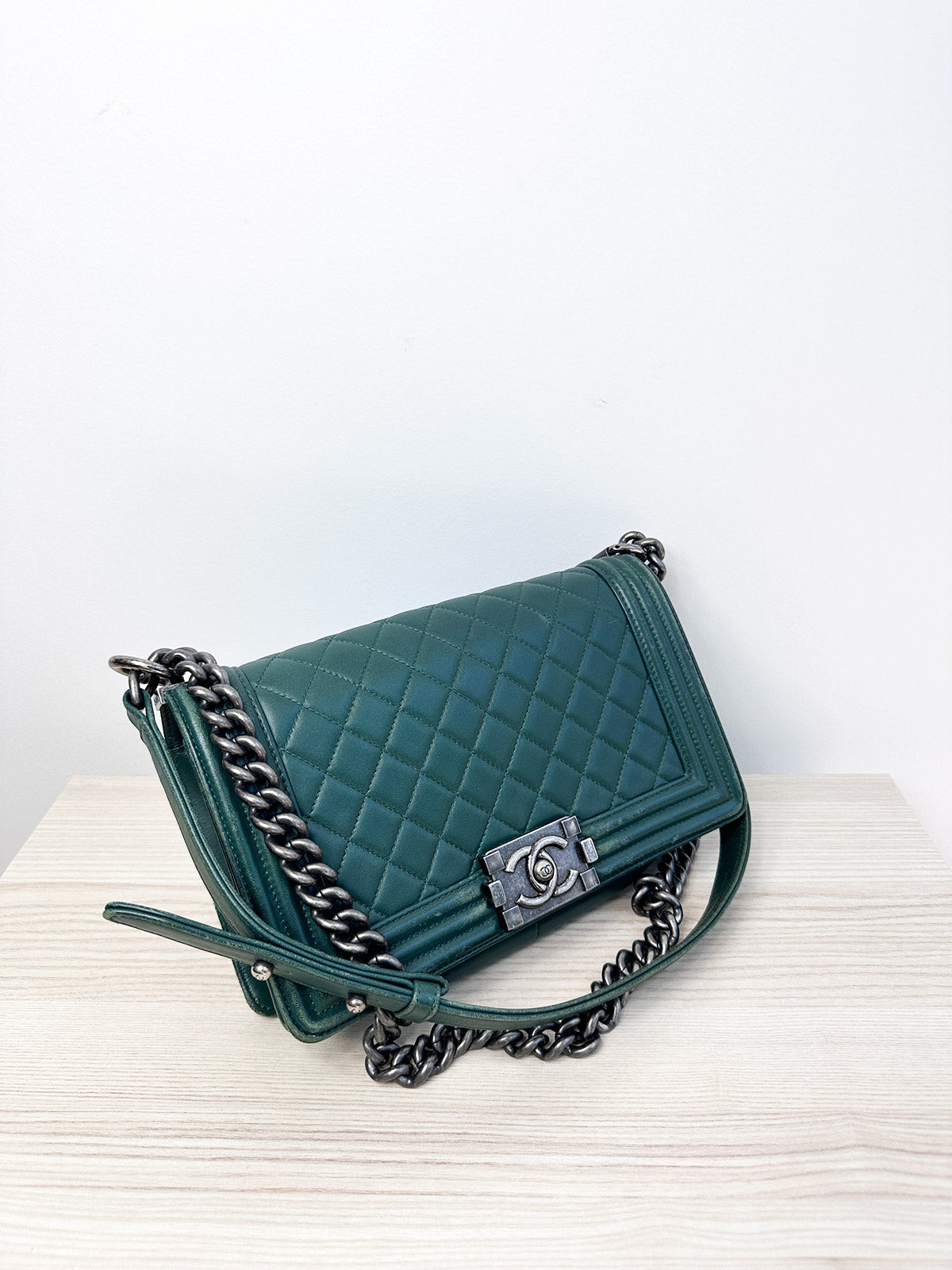 Green chanel boy on sale bag