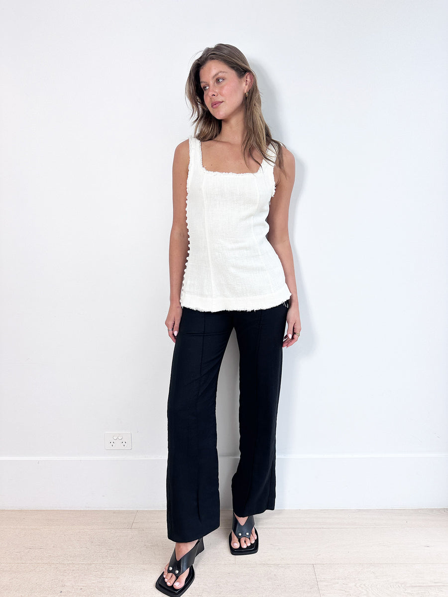 Marle Ivory Frayed Top