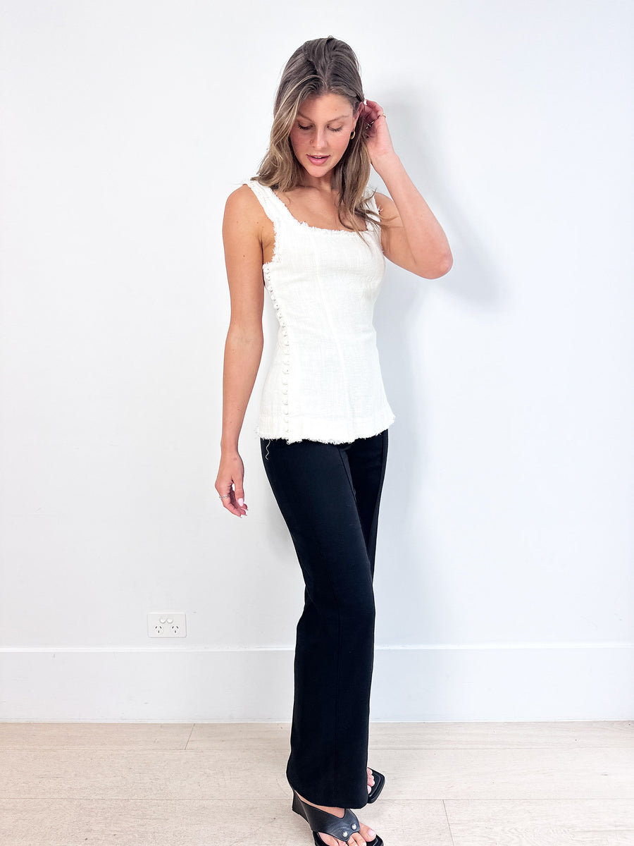 Marle Ivory Frayed Top