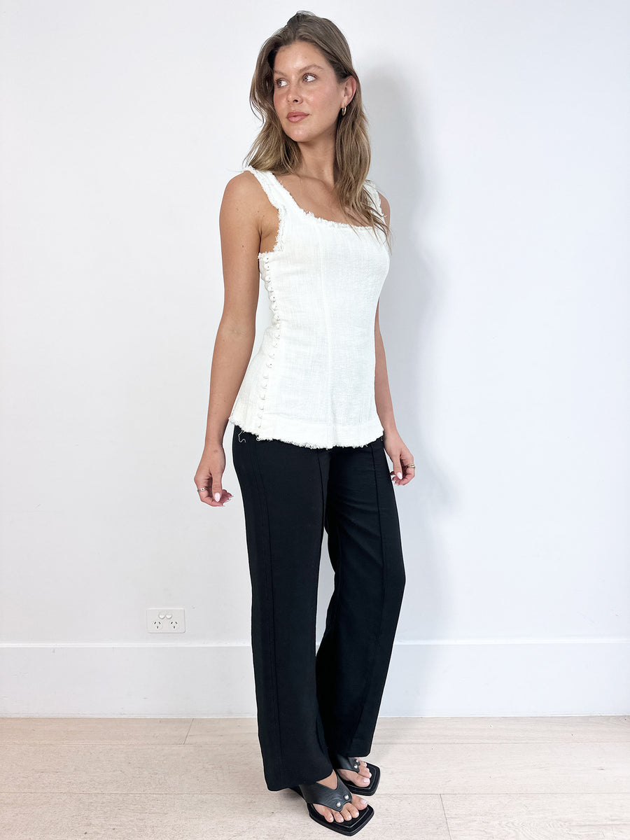 Marle Ivory Frayed Top