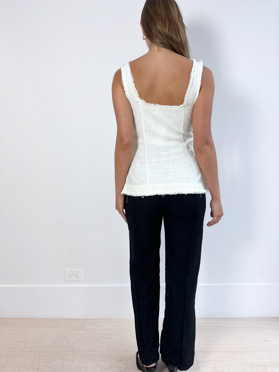 Marle Ivory Frayed Top