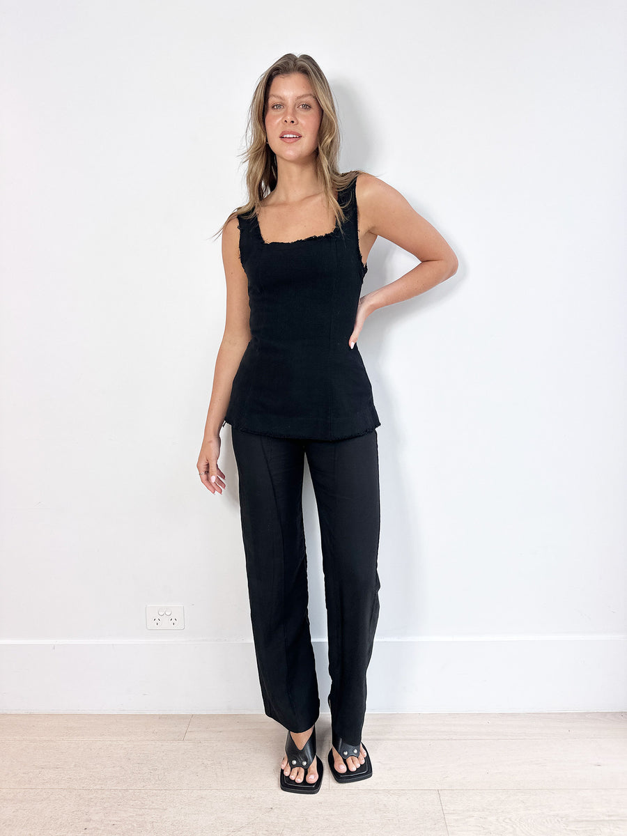 Marle Black Frayed Top