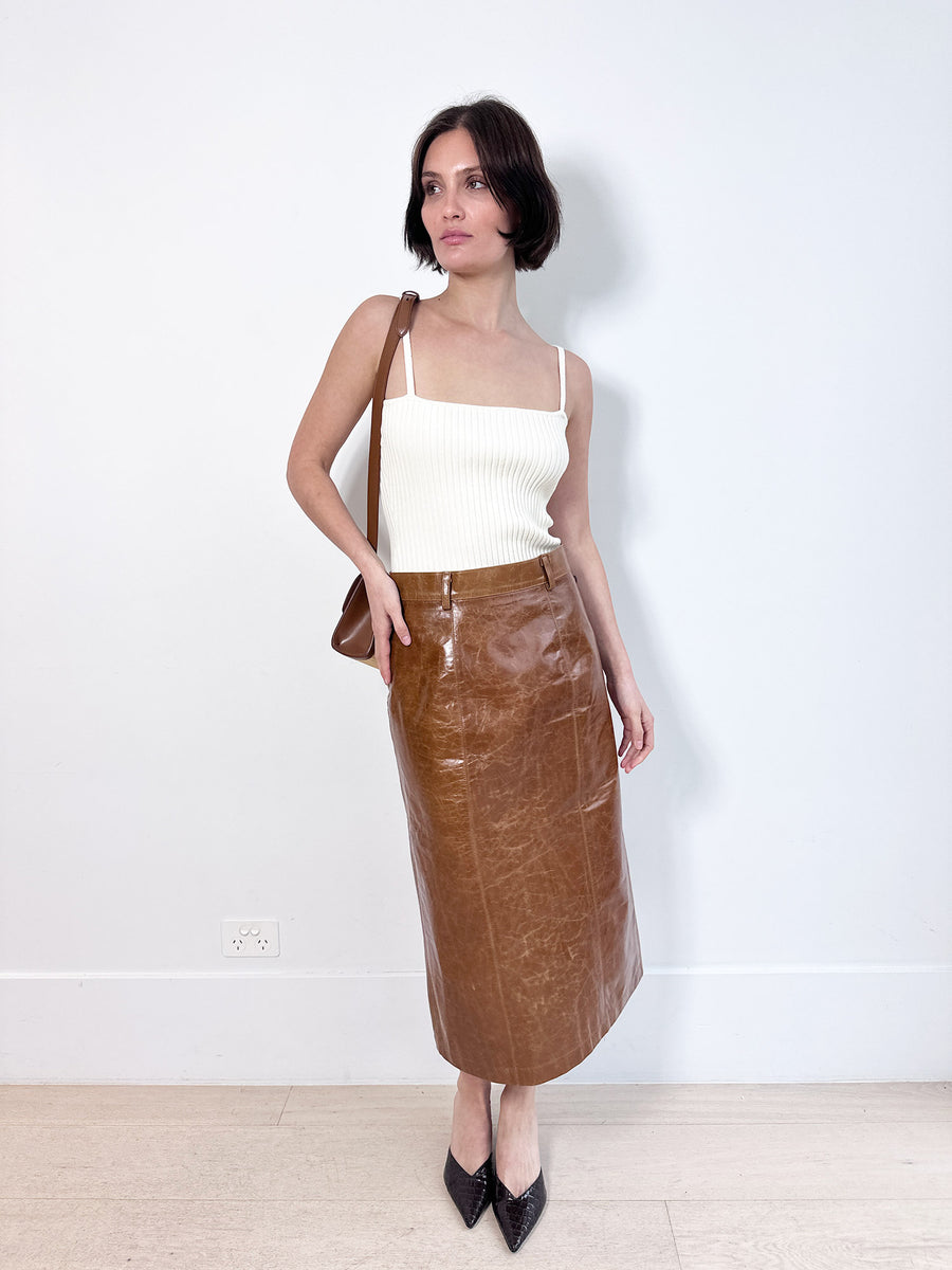 Wynn Hamlyn Distressed Leather Skirt