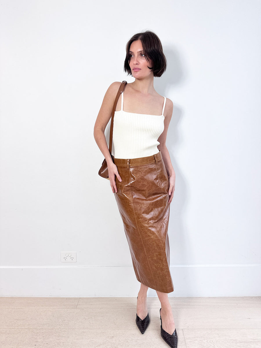 Wynn Hamlyn Distressed Leather Skirt