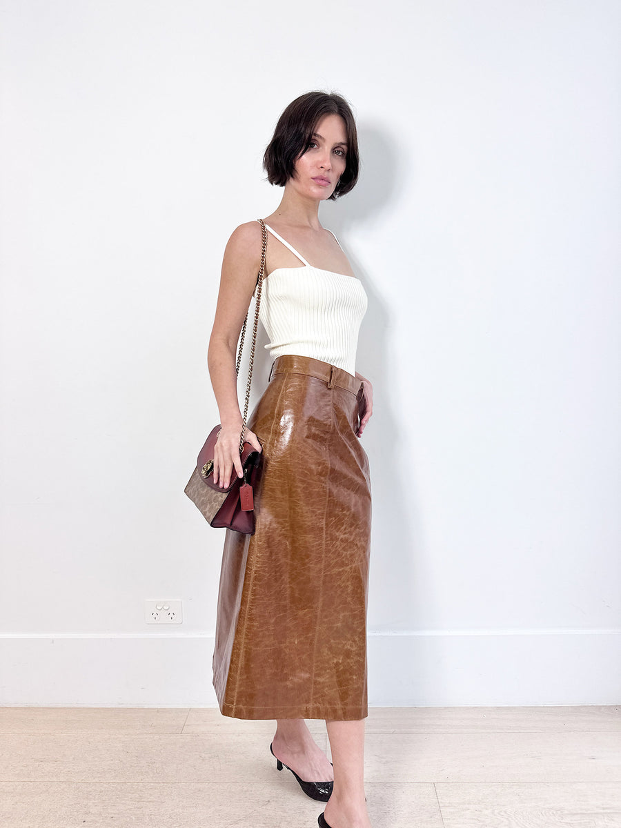 Wynn Hamlyn Distressed Leather Skirt