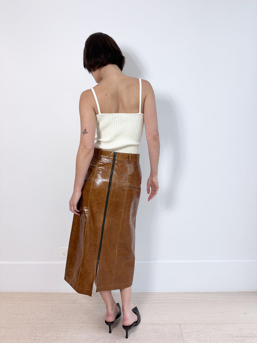 Wynn Hamlyn Distressed Leather Skirt