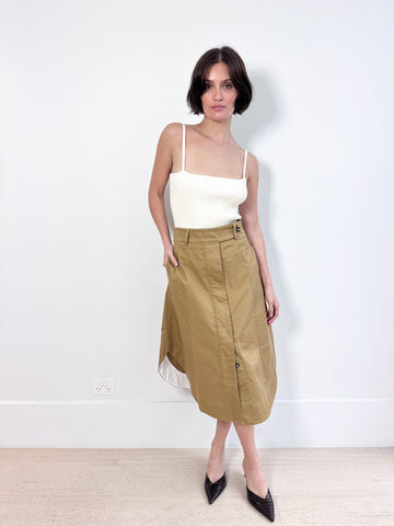 Lee Mathews Tan Drill Midi Skirt