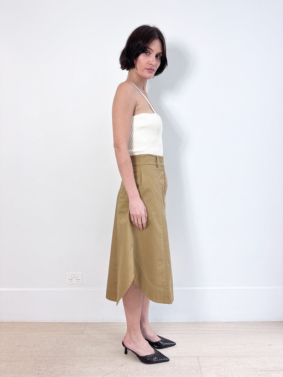 Lee Mathews Tan Drill Midi Skirt