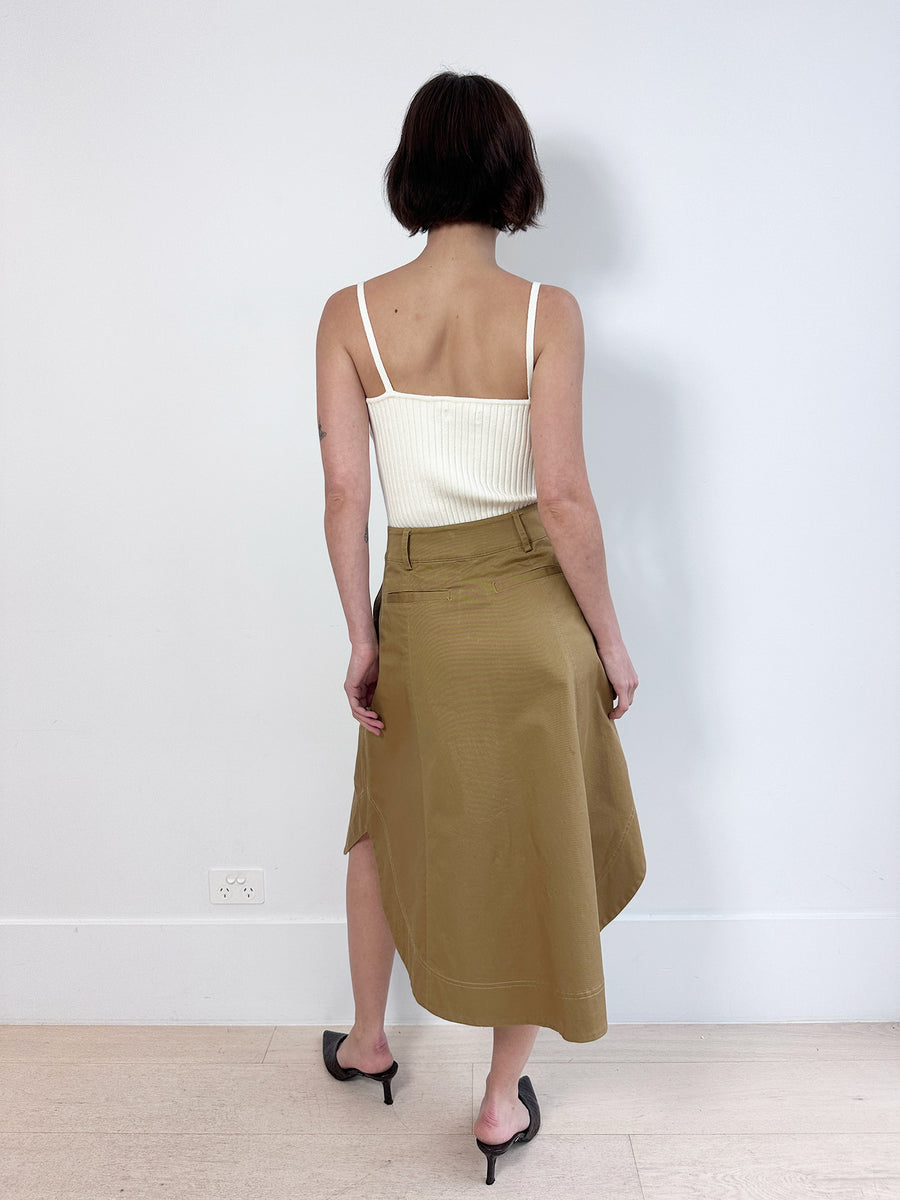 Lee Mathews Tan Drill Midi Skirt